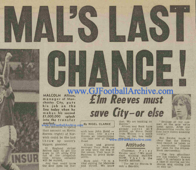 Kevin Reeves Joins Manchester City – Gary James' Football Archive