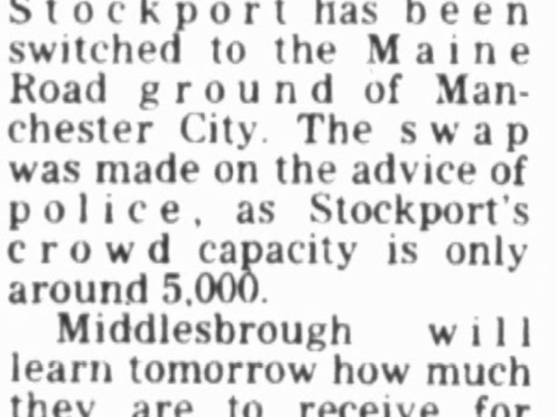 Stockport to Play Wednesday at Maine&nbsp;Rd